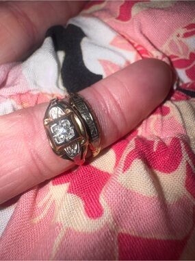Vintage Art Deco 14K Two-Tone Gold Diamond Bridal Set Ring Size 5.5